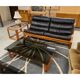 1970s Fred Lowen for Tessa Black Leather & Teak T4 Sling Sofa