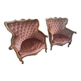 Pair of Italian armchairs from the 1960s in pink fabric.