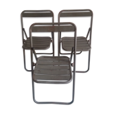 Lot de 3 chaises pliantes en metal militaire vintage kaki