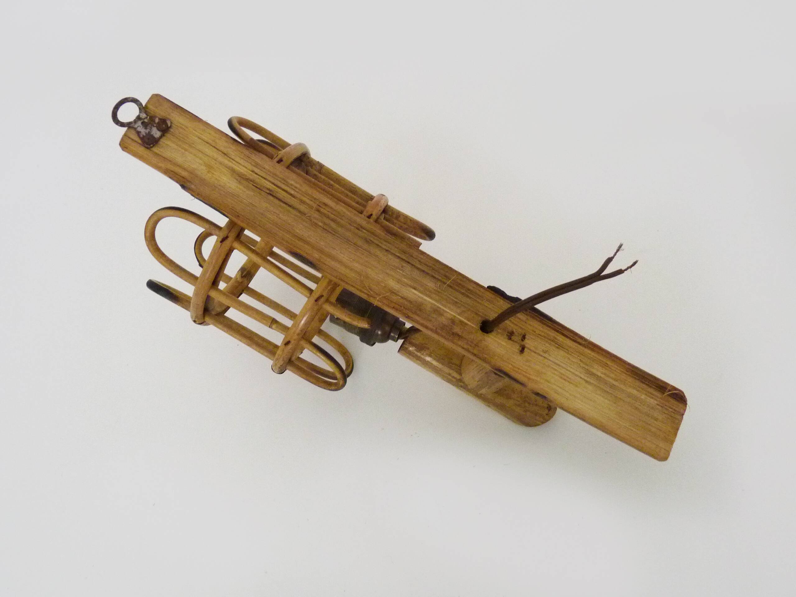 Rattan bamboo lantern wall light. 1950s-1960s