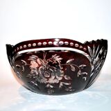 Saint-Louis Crystal Salad Bowl? Lined with Red Bordeaux Overlay Floral