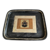 Large antique painted tin platter Napoleon III – Heraldic Coat of Arms Crown