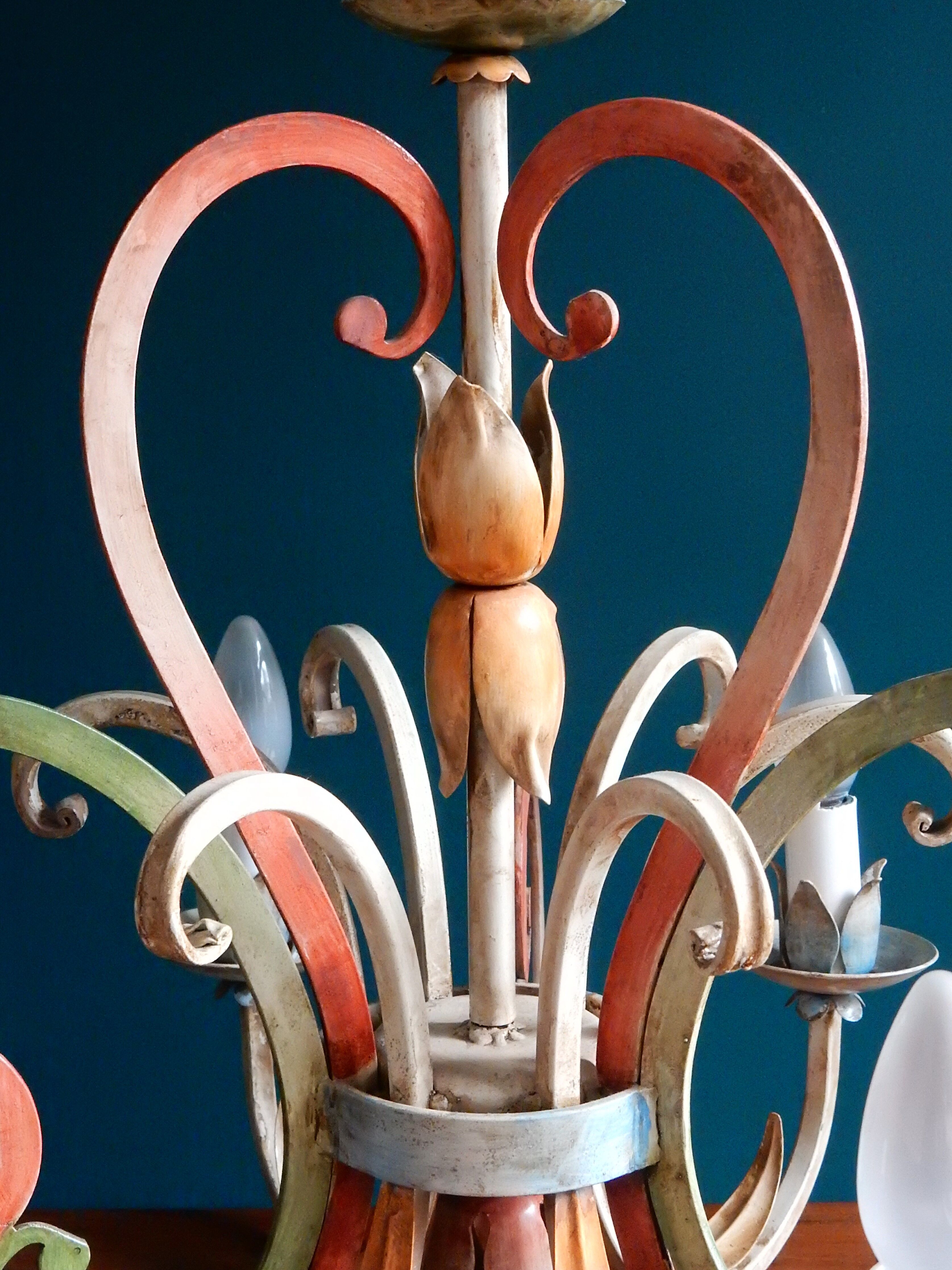 Florentine pendant lamp in hand-painted polychrome metal