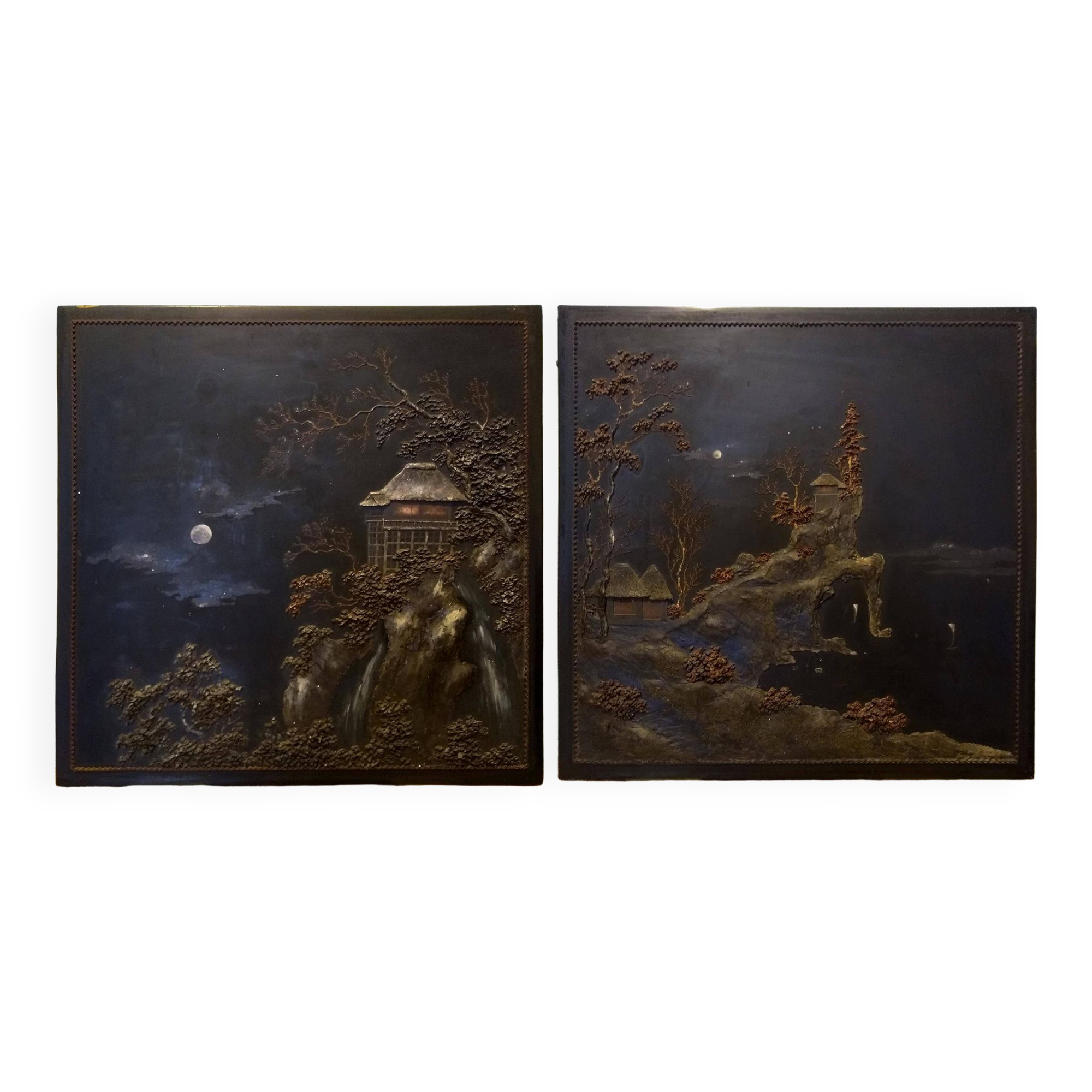 2 Asian paintings in painted wood
