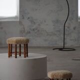 Pair of Danish oak stools from the mid-century with hexagonal seat and turned legs, 1950s.