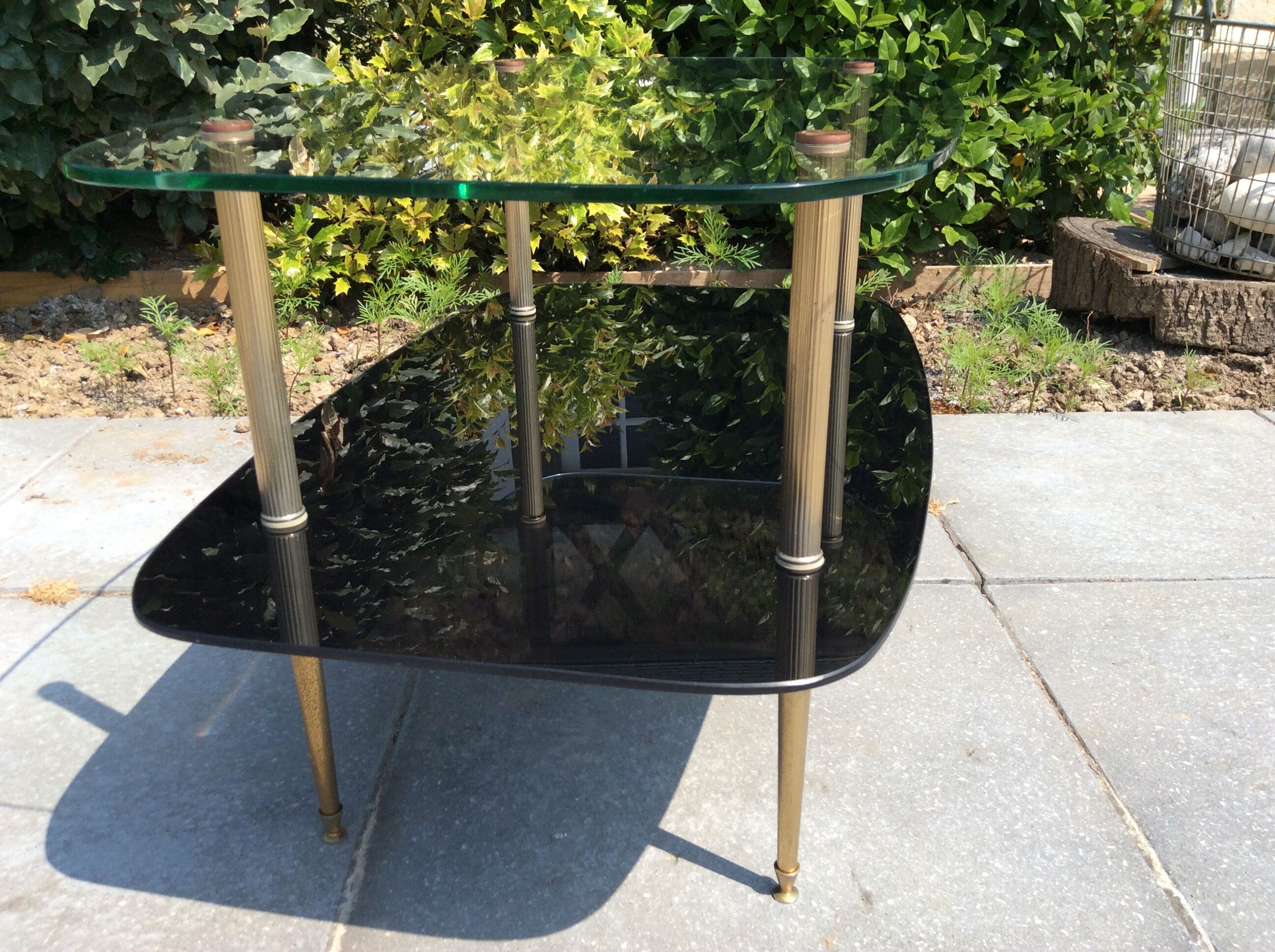 Glass and brass coffee table