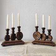 Brutalist turned wood candlestick holders – vintage 50s-60s