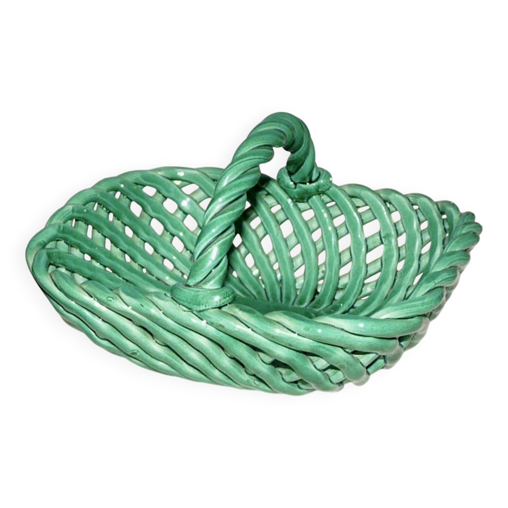 Vintage 1960s woven earthenware basket-shaped bowl