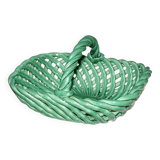 Vintage 1960s woven earthenware basket-shaped bowl