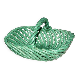 Vintage 1960s woven earthenware basket-shaped bowl