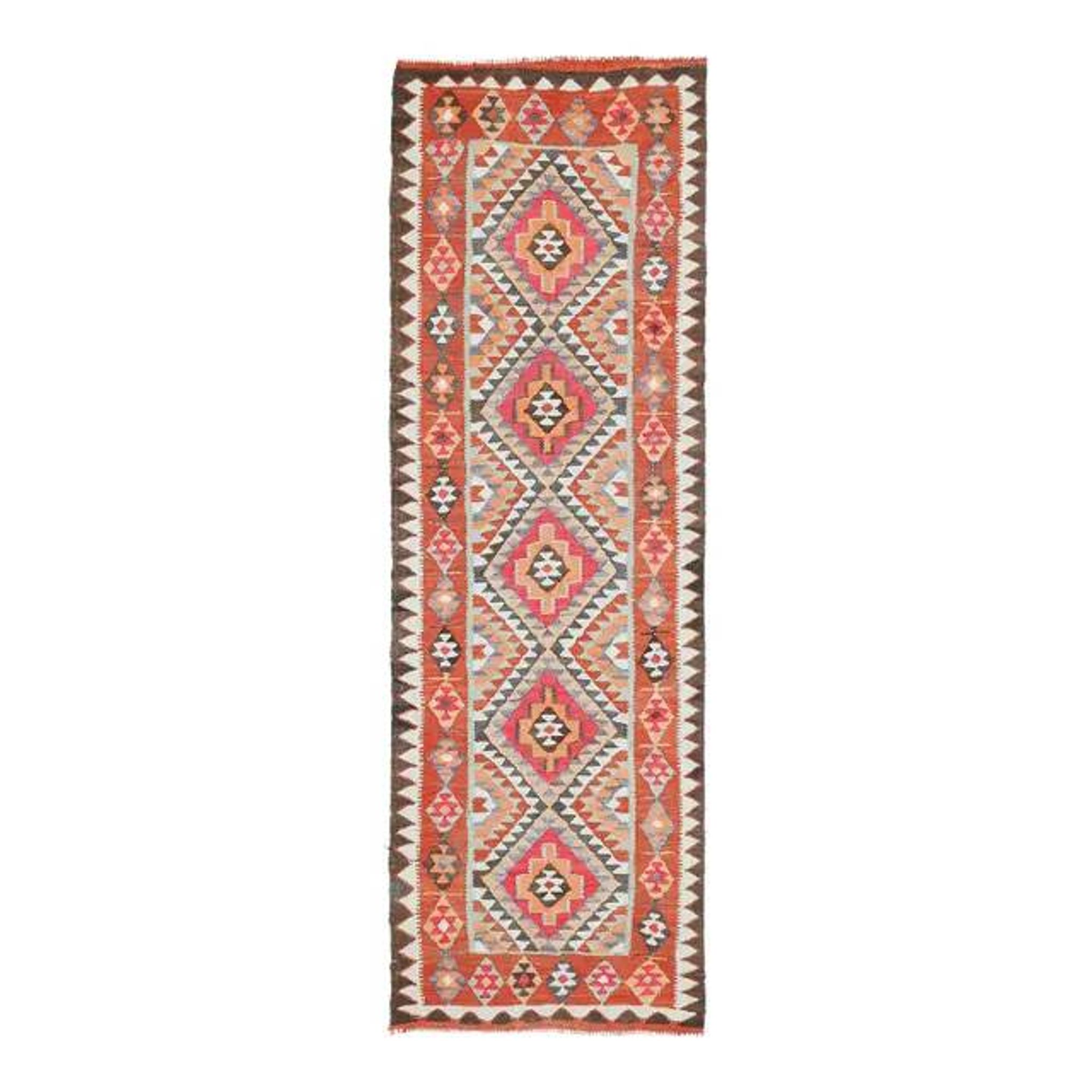 1970s vintage Turkish hand-knotted wool cotton brown runner rug 90x286