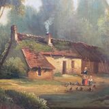 Painting Barbizon "animated landscape" HST XIX° century for restoration