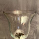 Glass photophore on high metal foot with silver patina