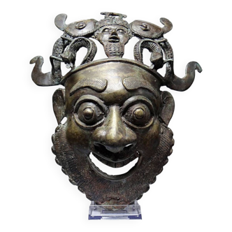 Vintage bronze African mask Bamoun, Cameroon