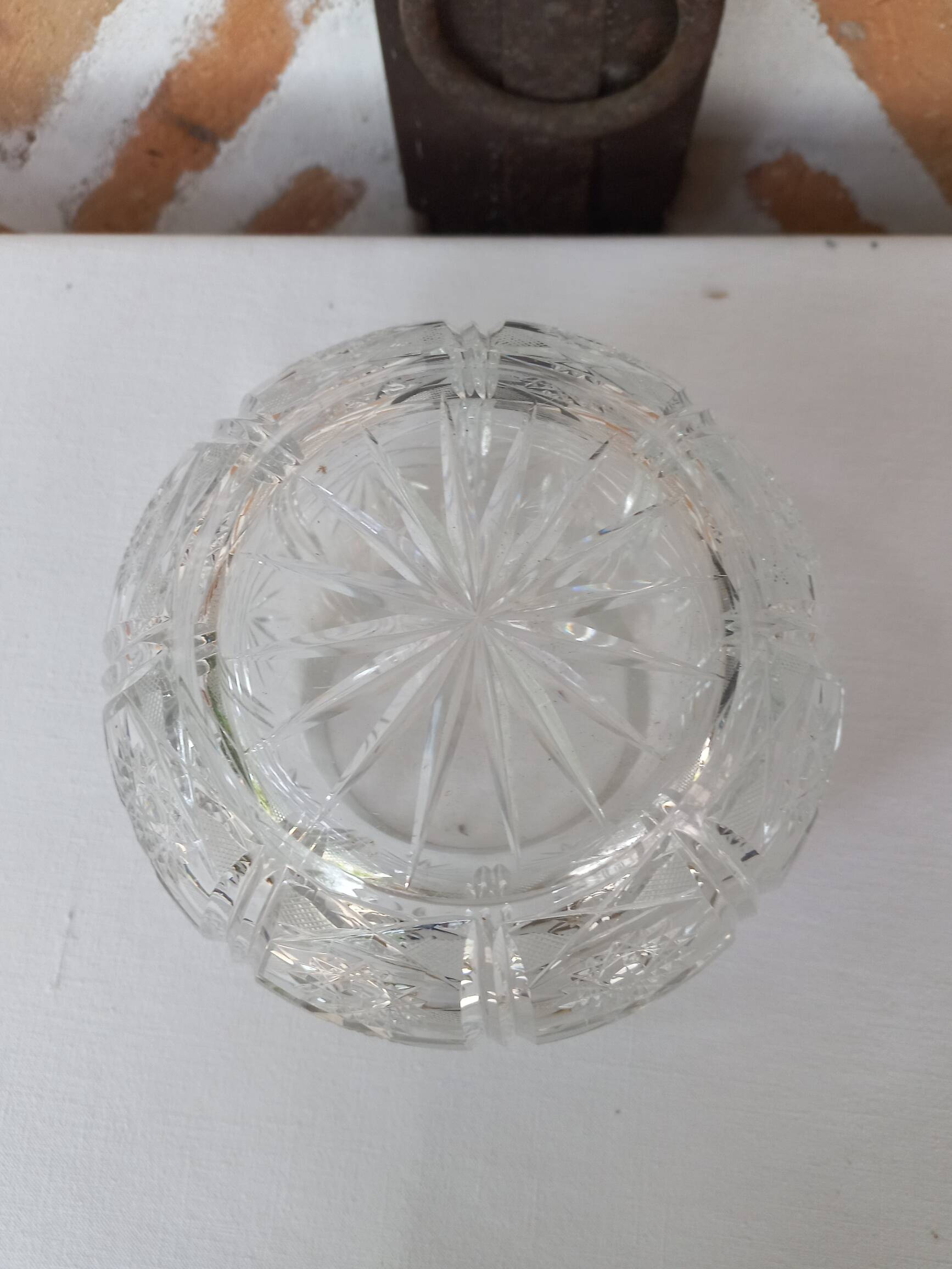 Chiseled glass ball vase