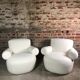 Armchairs (the pair) ecru in curly wool