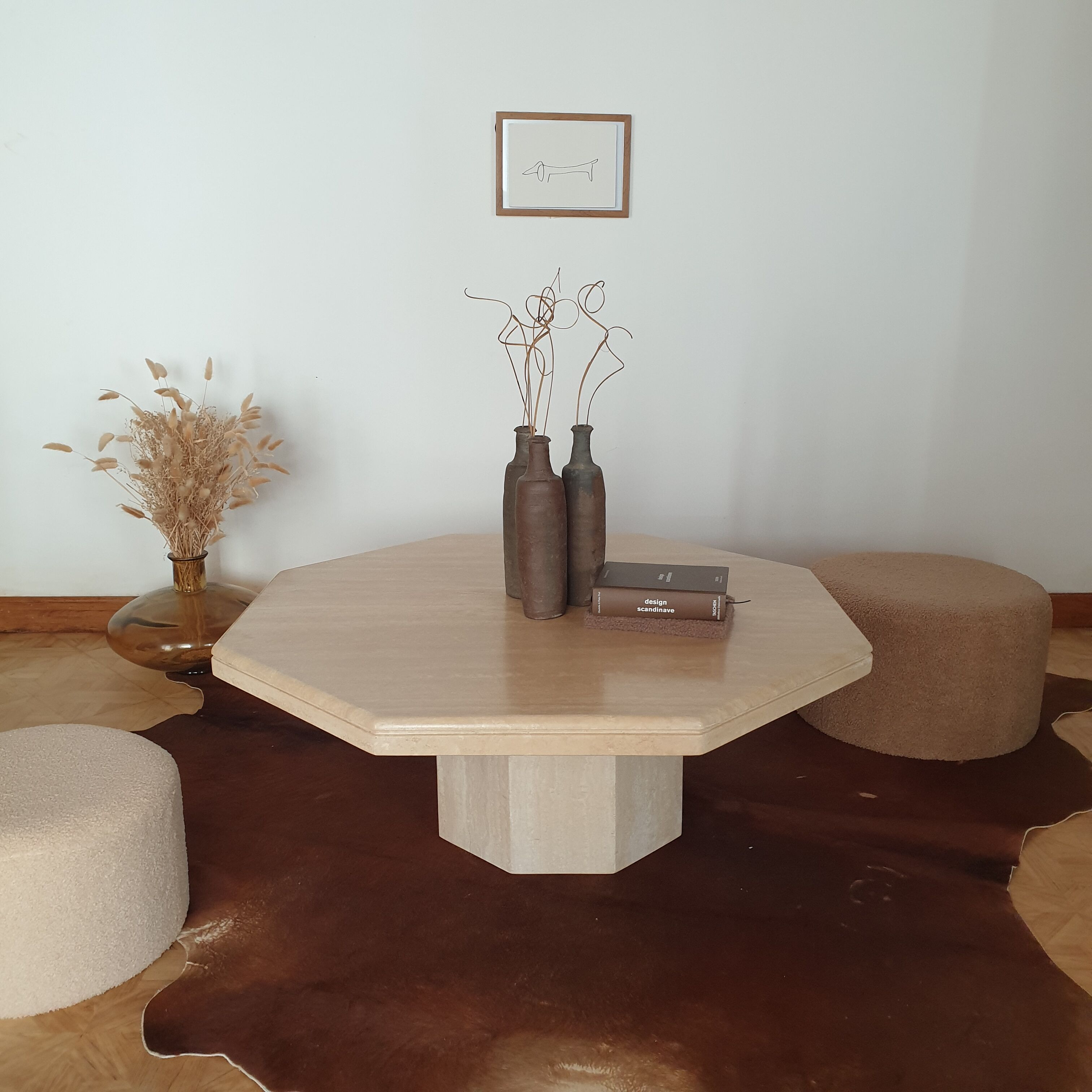 Coffee table in travertine marble Rochebobois vintage 80s