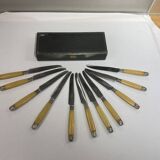 11 Art Deco knives, Bakelite and silver plated in a box