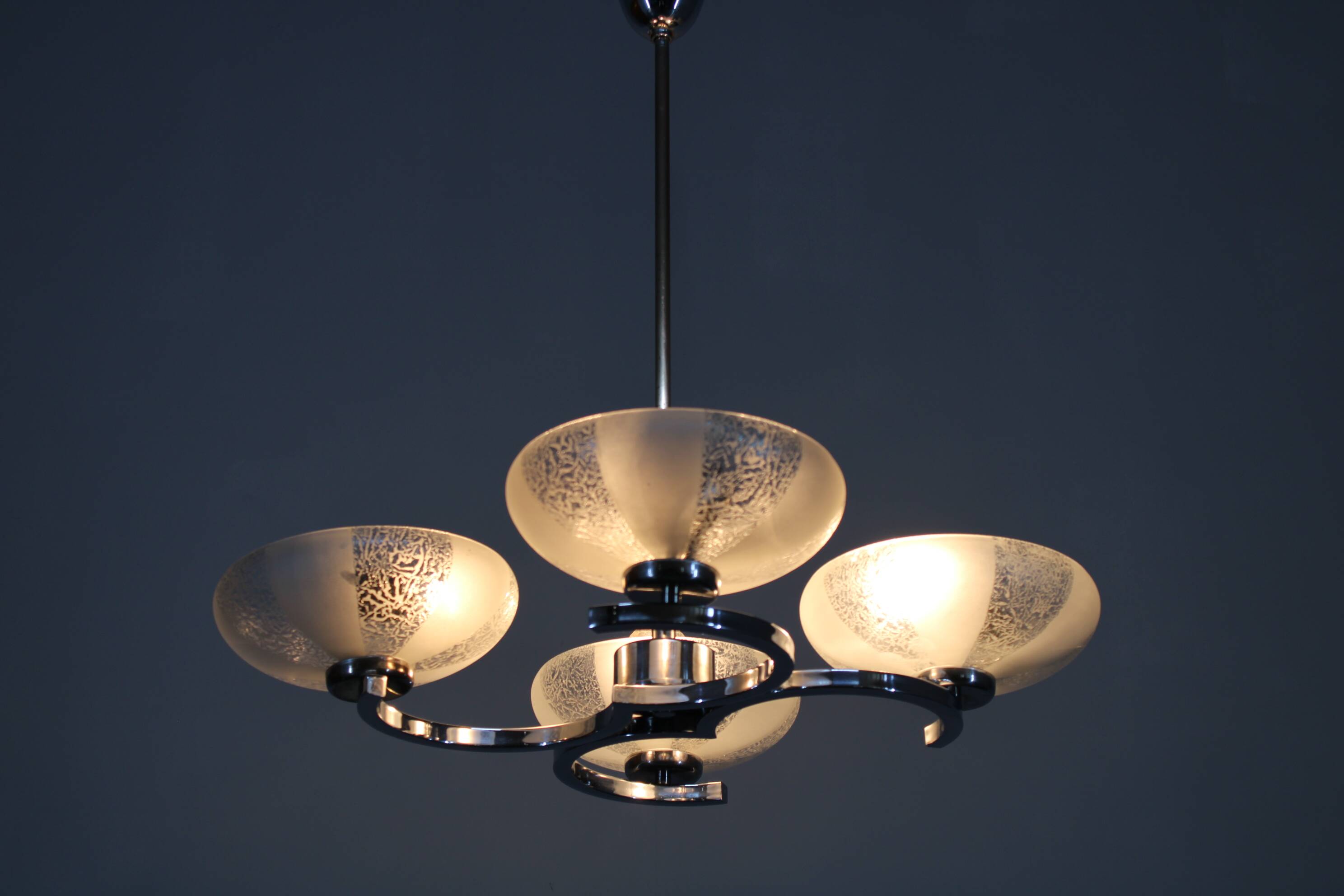 1950s Chrome and Glass Chandelier by Napako, Czechoslovakia