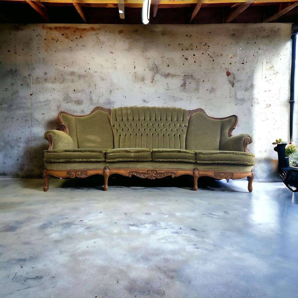 Vintage xl baroque olive green sofa