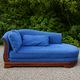 Grande méridienne vintage bleu cobalt en tissu et bois – chaise longue 190