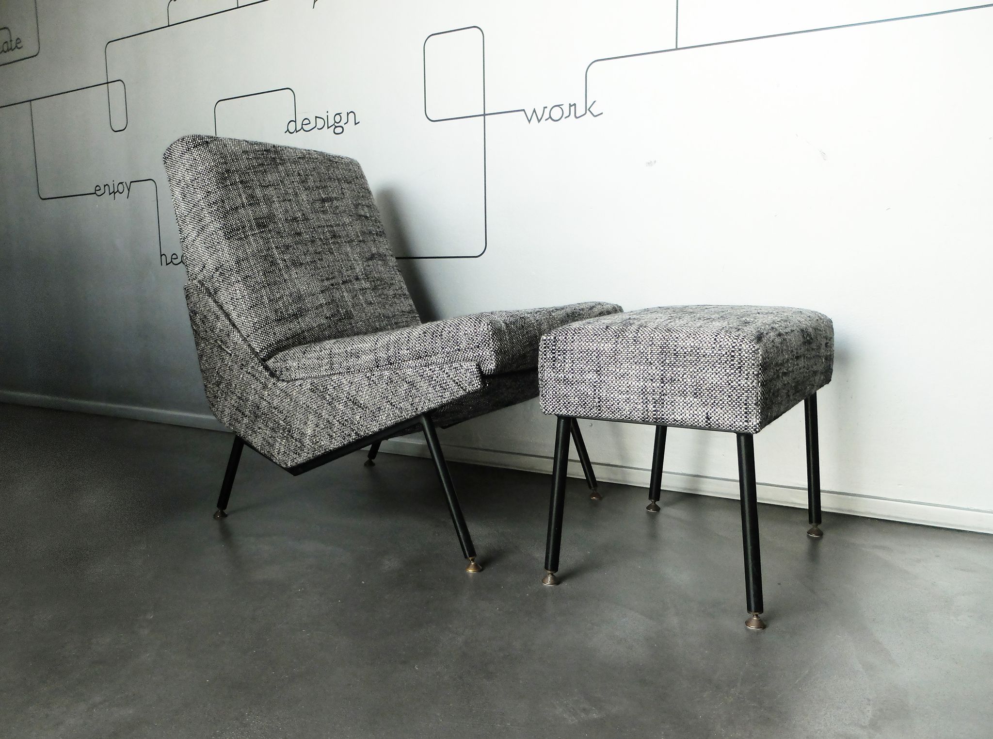 Armchair and ottoman designed by Paul Geoffroy, Airborne, France, 1960