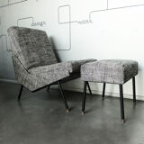 Armchair and ottoman designed by Paul Geoffroy, Airborne, France, 1960