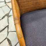 Vintage bench 2 places in rattan and woven rice straw.