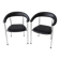 Set of two metal chairs with a brushed finish and black leather.