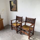 Paire de fauteuils style espagnol bois sculpté 1900