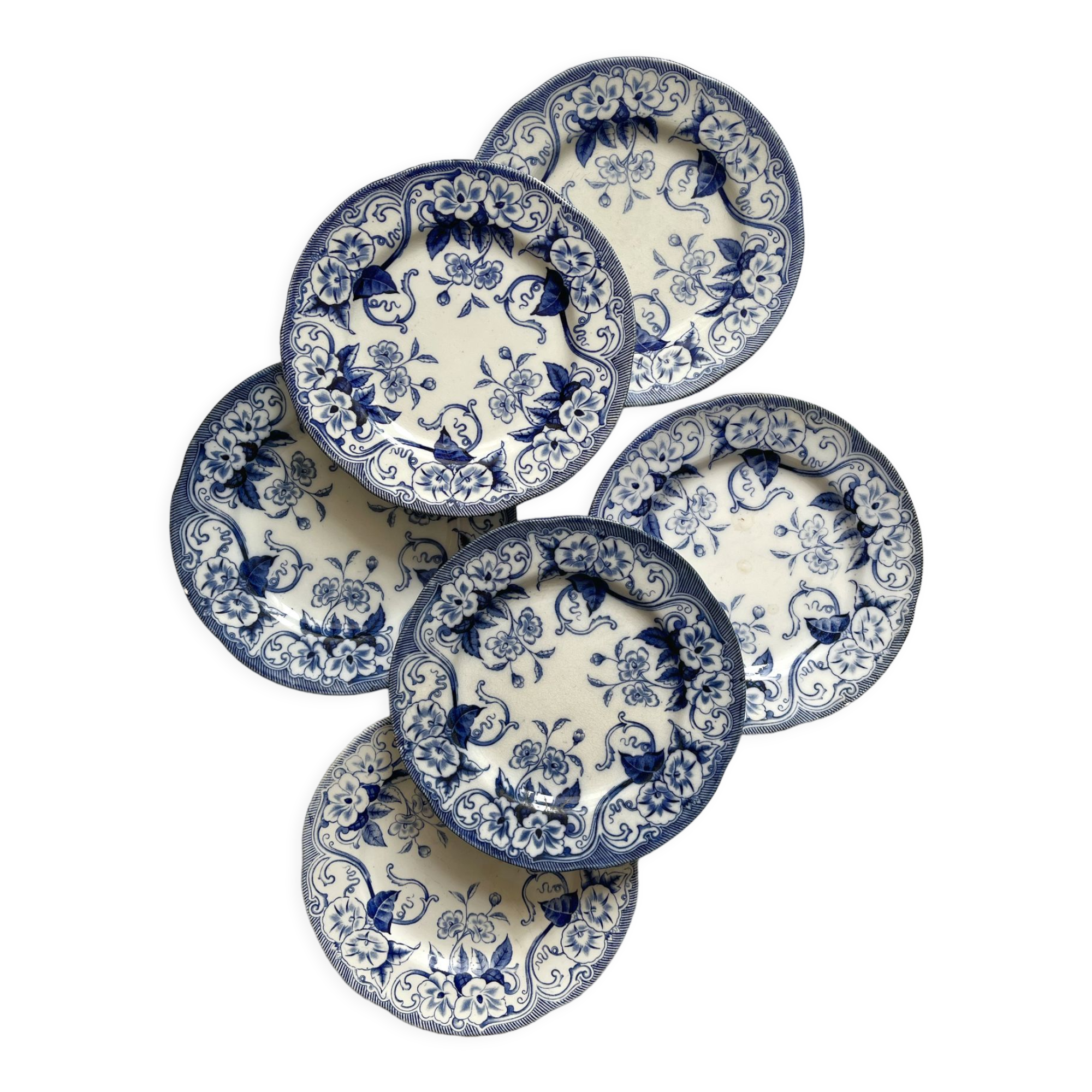 6 dessert plates in iron earth Flora, Creil and Montereau late nineteenth