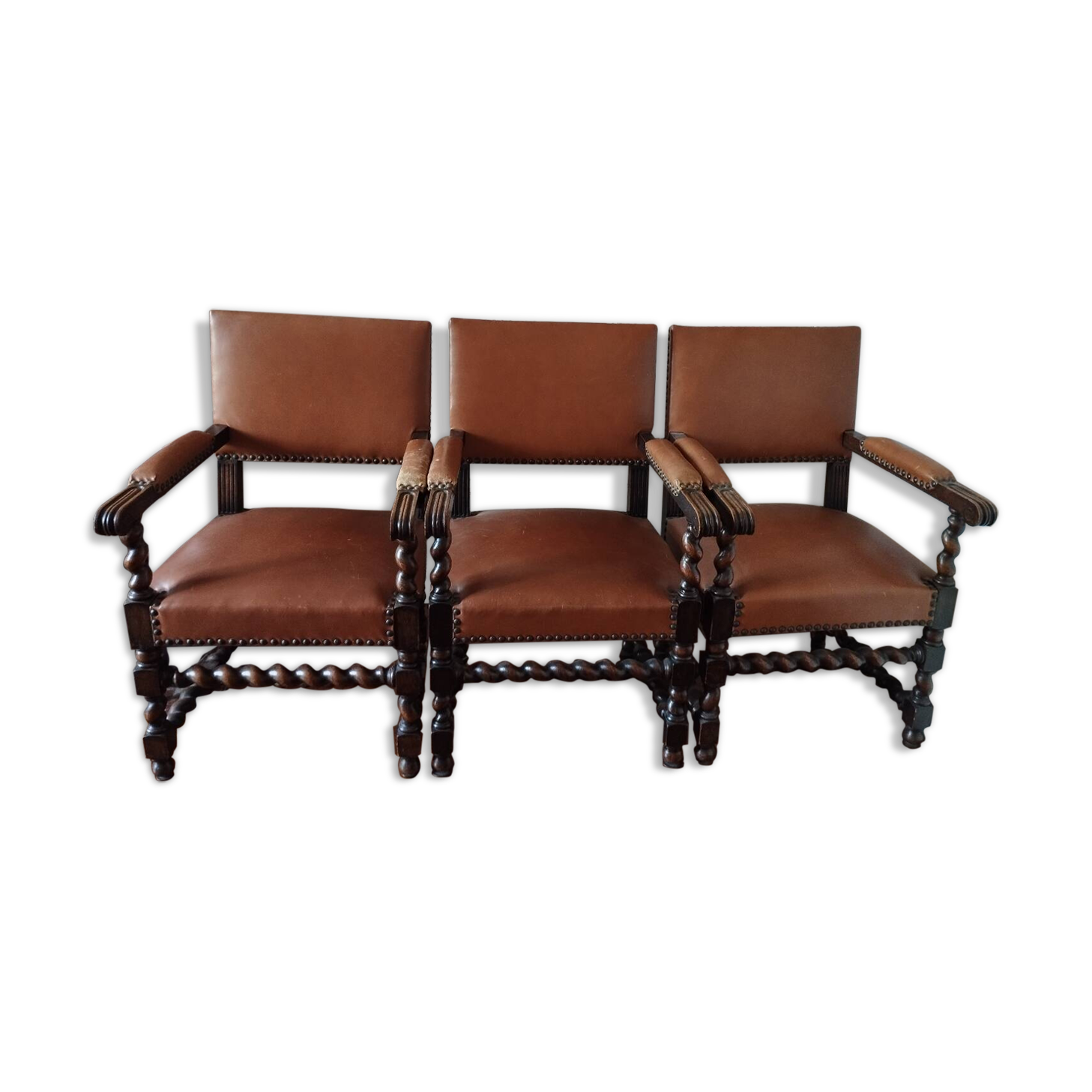 3 Louis XIII style armchairs