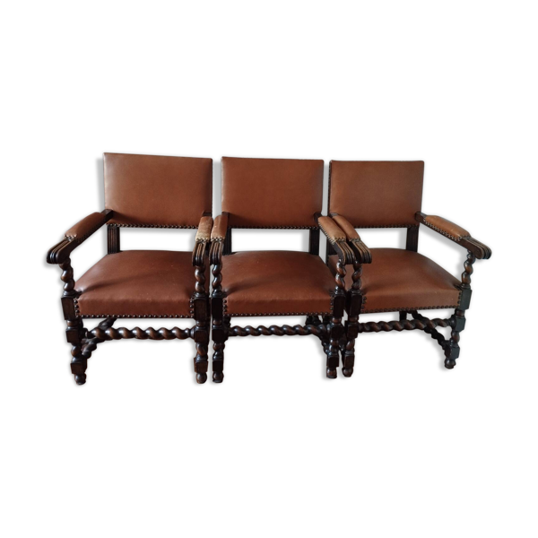 3 fauteuils de style Louis XIII