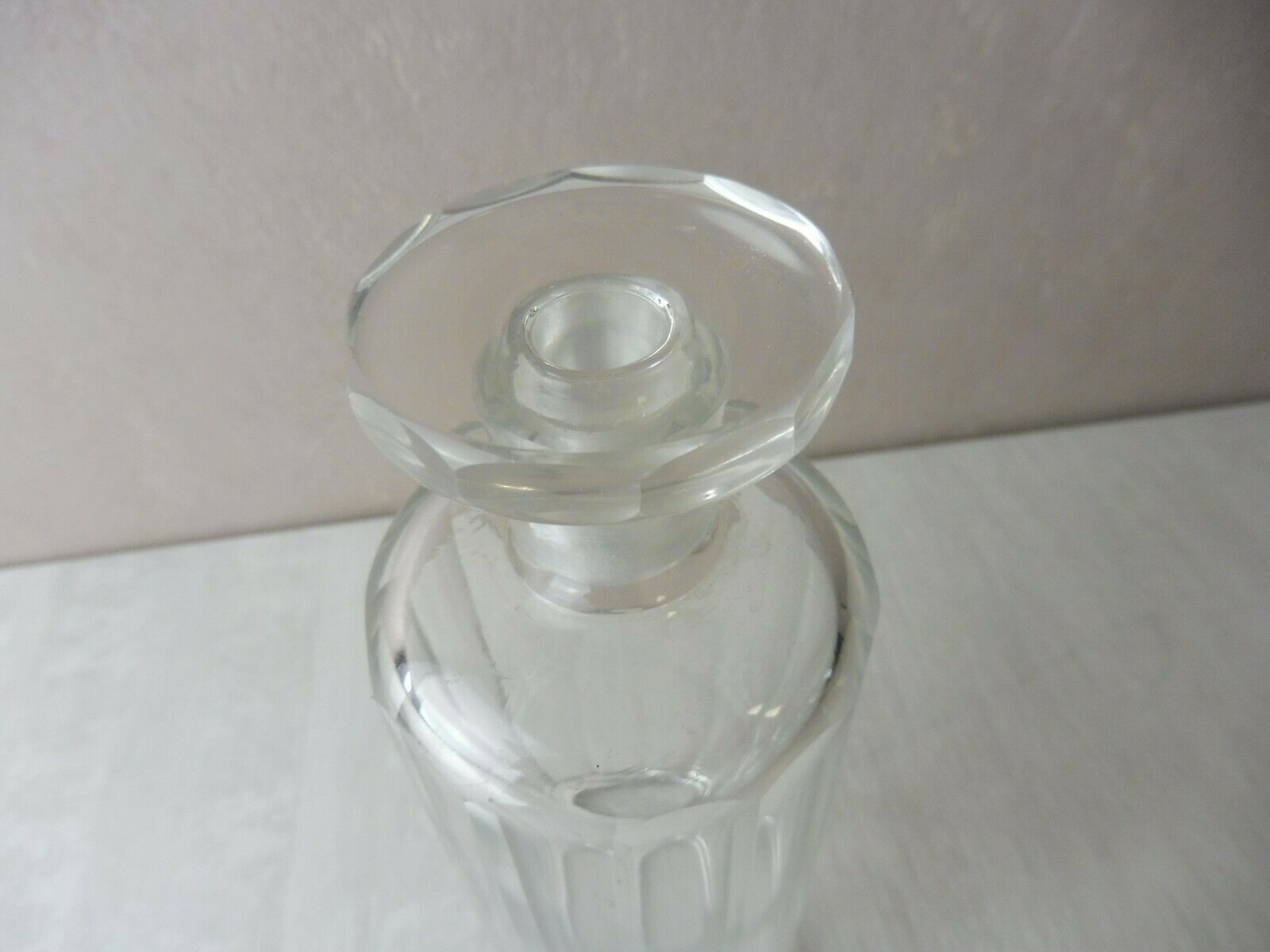 Ancient bohemian crystal carafe, flat coasts décor, from Czechoslovakia