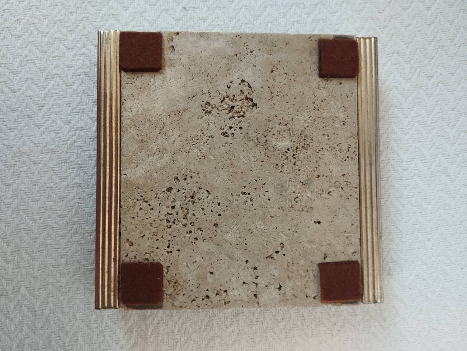 Travertine and brass ashtray