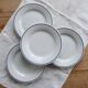 4 vintage Pyroblan Sarreguemines flat plates – Blue rim bistro style