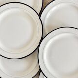 6 vintage Italian porcelain dessert plates with double blue edges