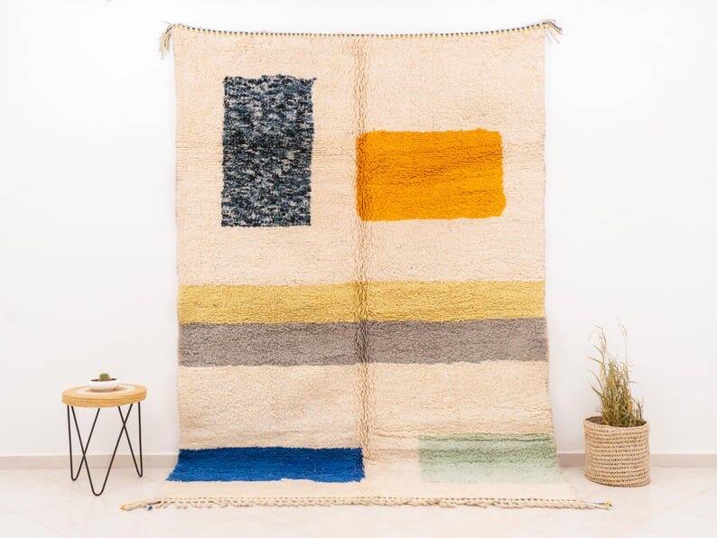 Berber wool rug with colourful patterns, size 150/250 cm.