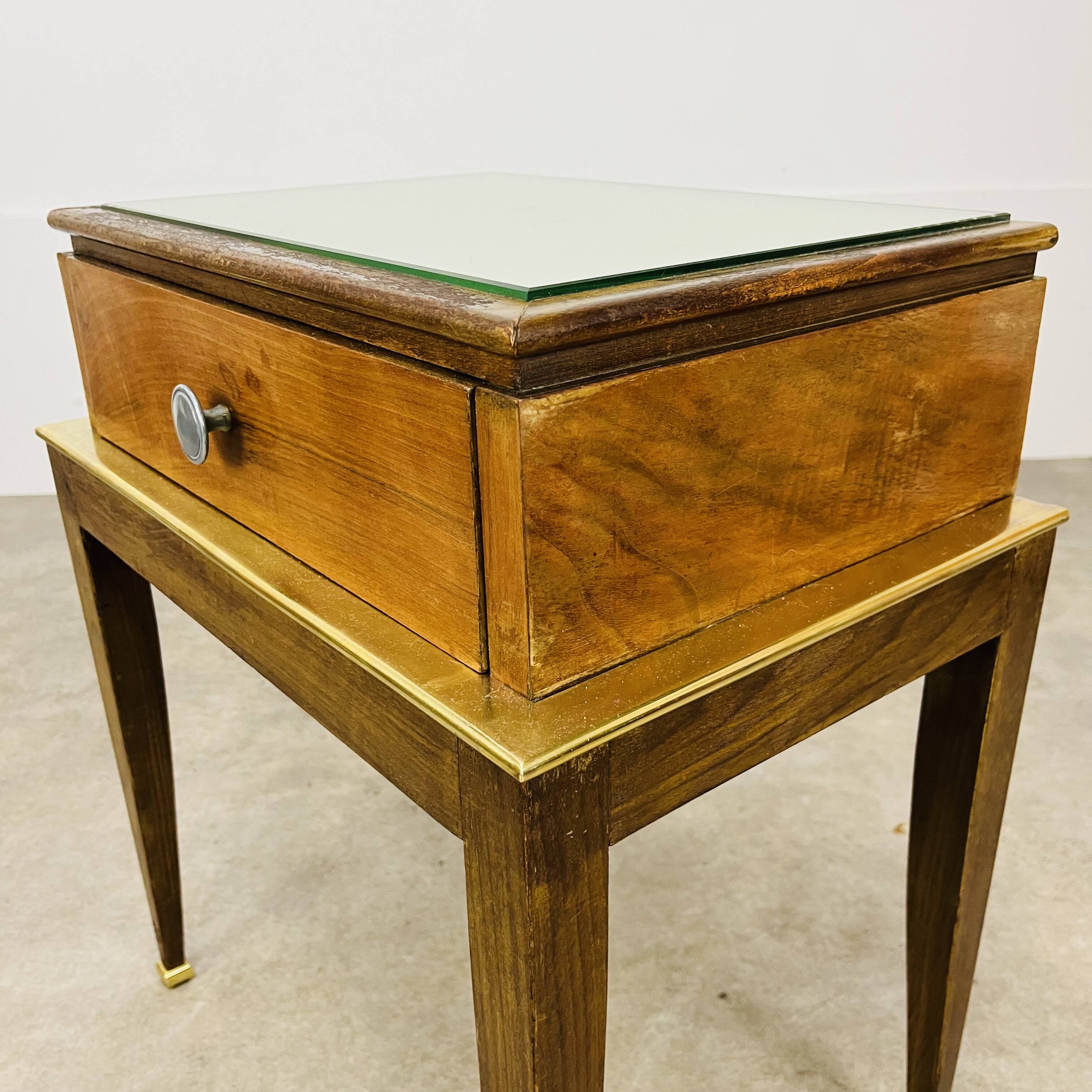 Art Deco mirror and brass bedside table