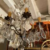 6-light chandelier with crystal pendants on bronze frame, Louis XV style