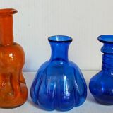 Trio of vintage blown glass soliflore vases