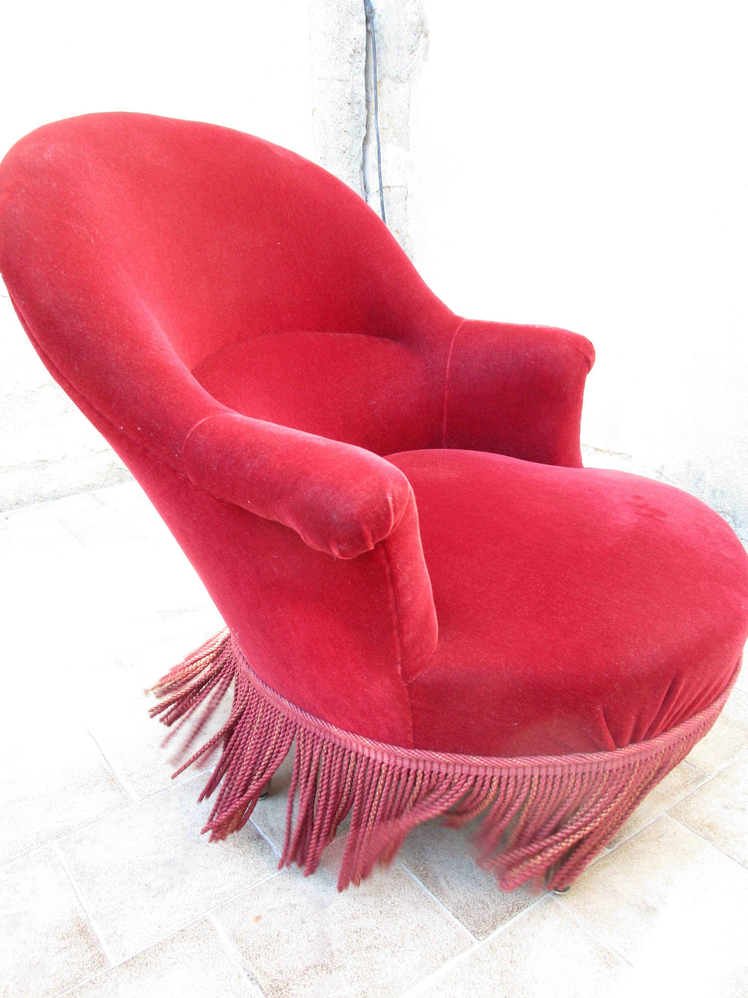 Pair of red velvet toad chairs