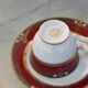 Elegant mid-century Japanese bone china service for 12 in white and noble red