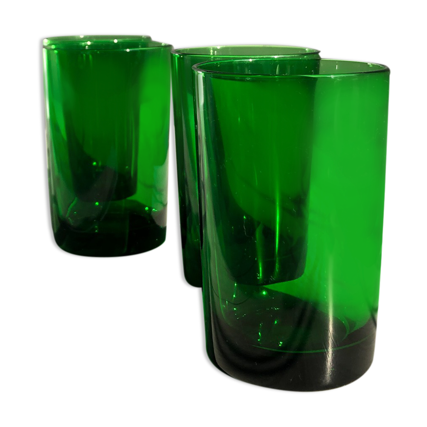 Lot de 4 verres verts translucides style vereco