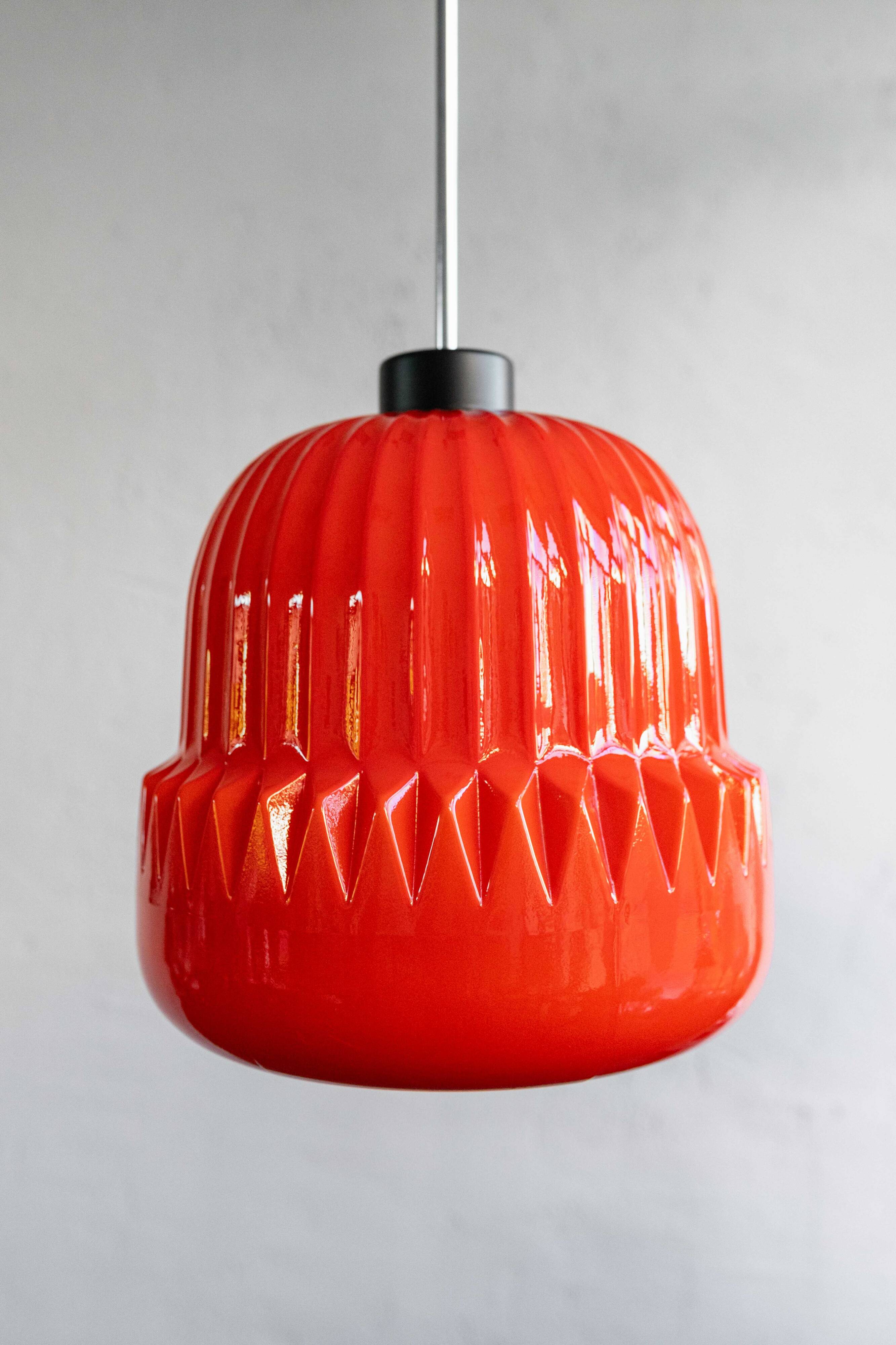Vintage Czechoslovak Glass Hanging Lamp By Osvětlovací Sklo, 1970s