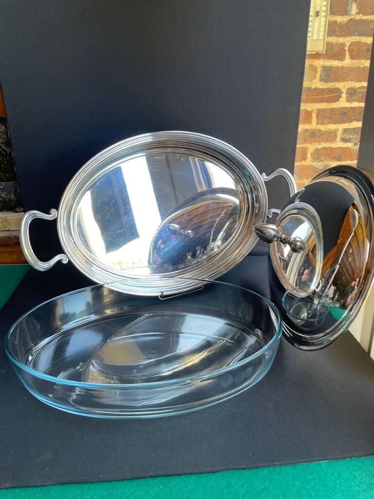 Rino Greggio - OLRI and Pyrex - Large serving dish - Modern - Silver metal, Glass