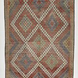 Burgundy & Green Turkish Vintage Kilim Rug
