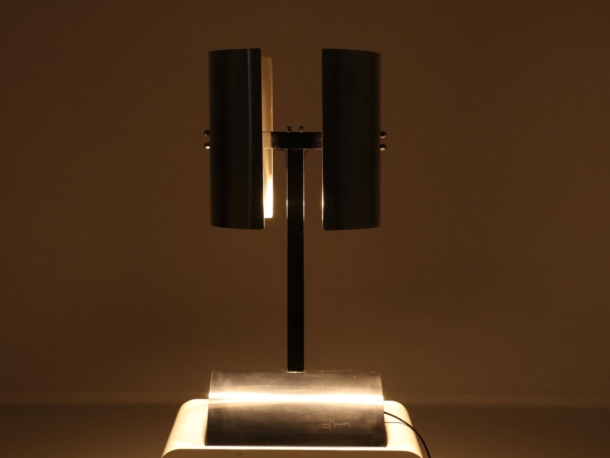Rare Table Lamp in Stainless Steel by J. Bouvier, France, 1970s