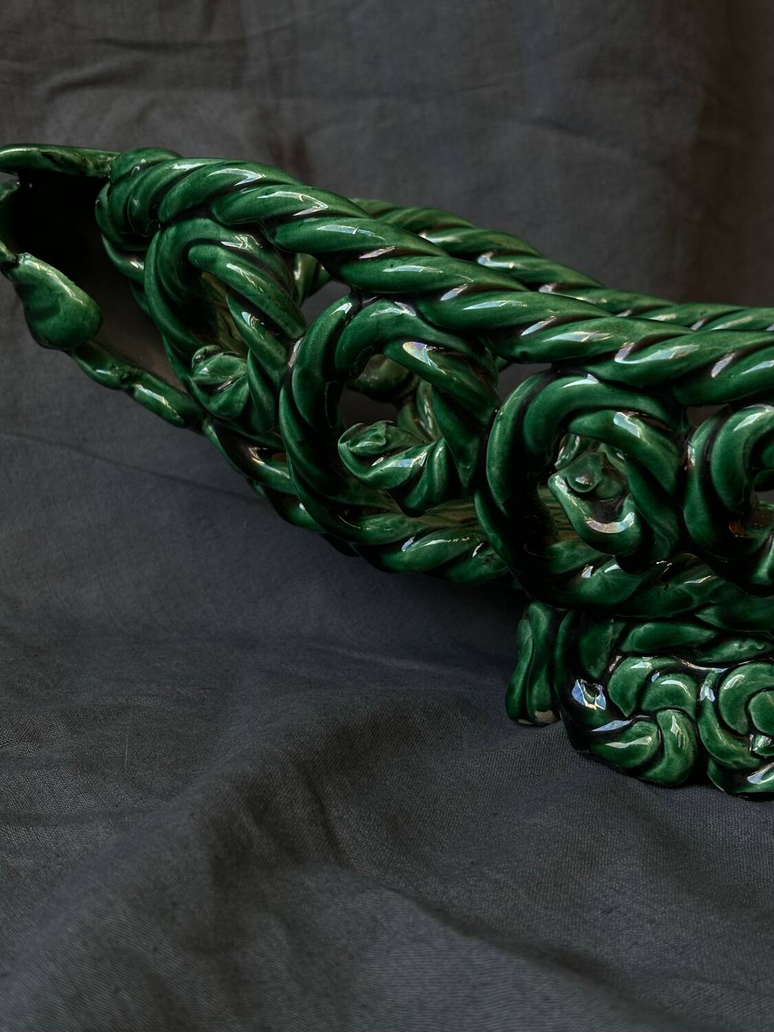 Green woven ceramic fruit bowl