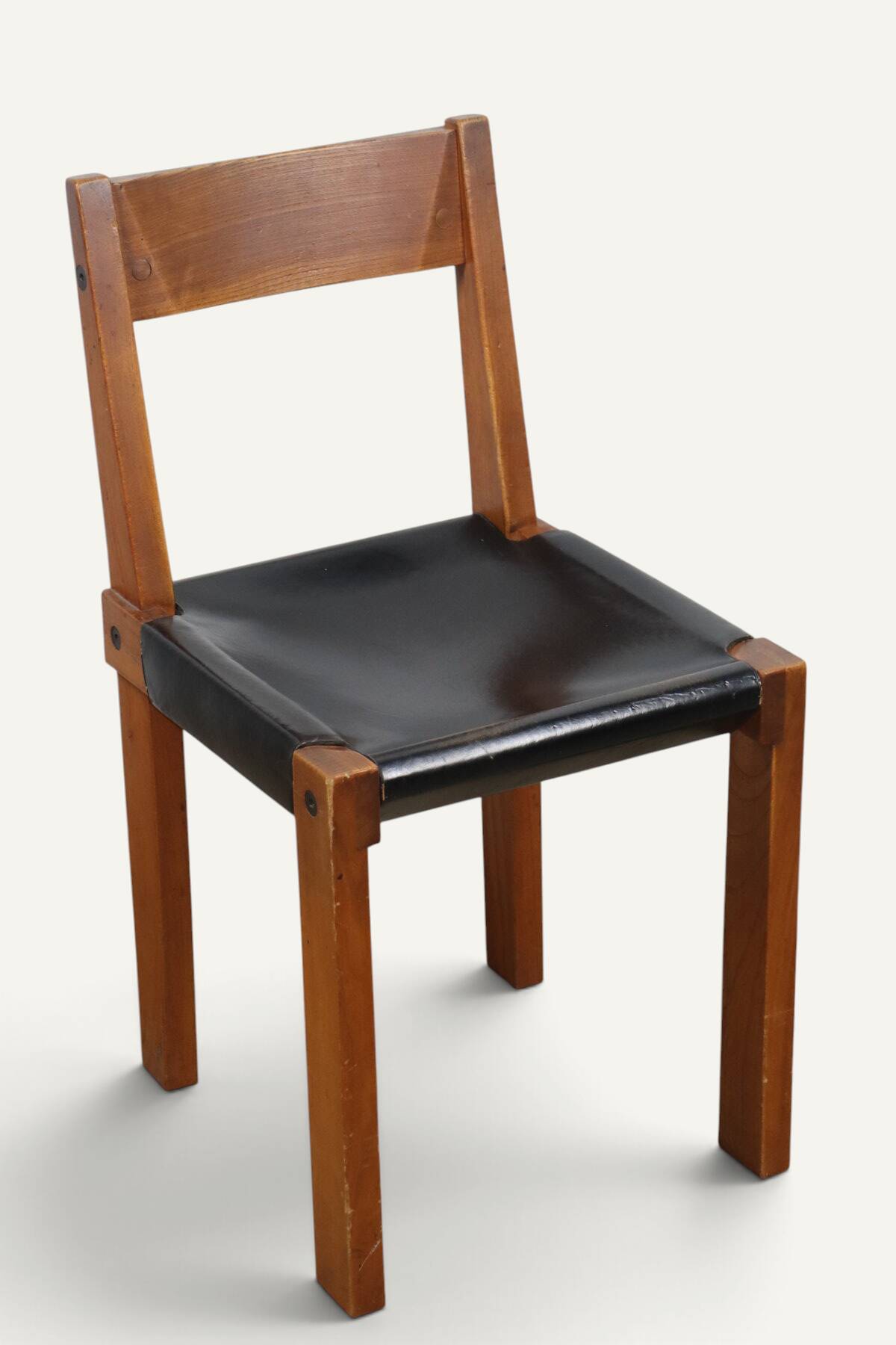 Chair S24 by Pierre Chapo – Solid elm and black leather – 1970